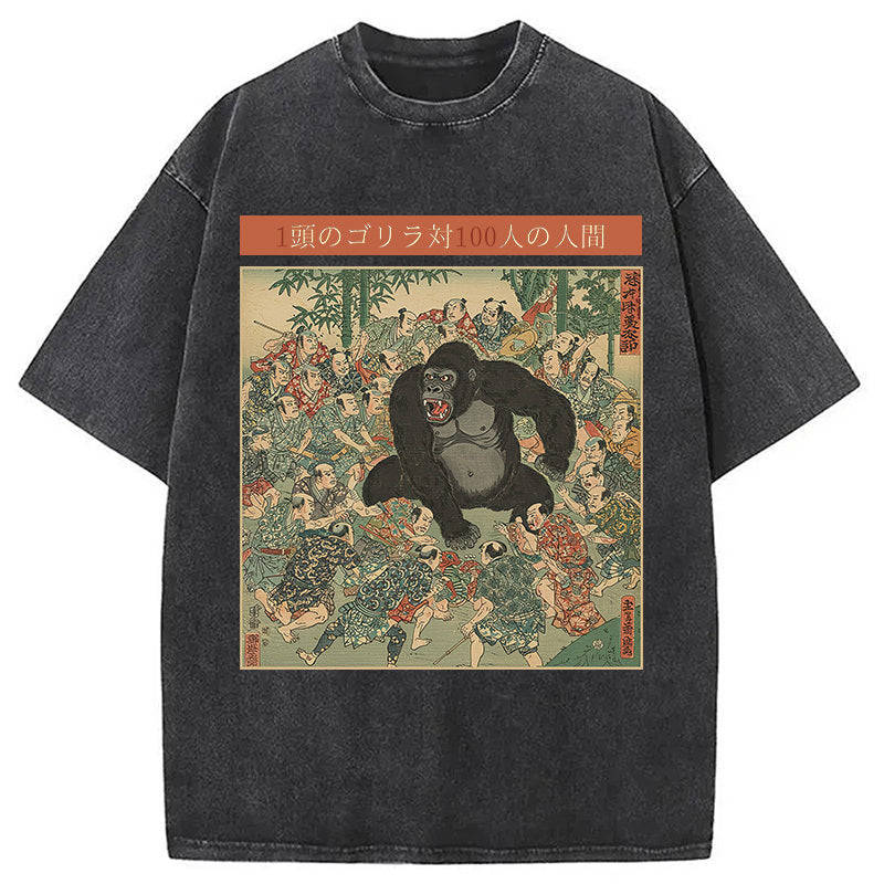 1 Gorilla vs 100 Men Meme Washed T-Shirt Unisex Streetwear Graphic Style Gifts For Him - Gypsysystersgift