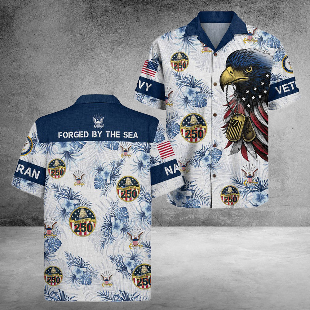 US Navy 250Th Years Of Service Hawaiian Shirt Forged By The Sea Best Gifts For Dad