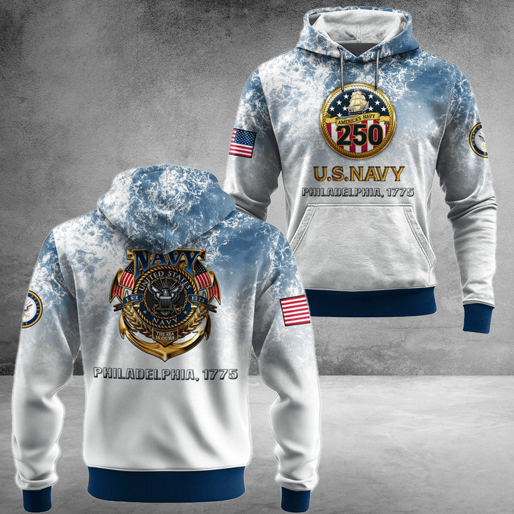 US Navy 250Th Years Of Service All-Over Hoodie Philadelphia 1775 Good Gifts For Mother