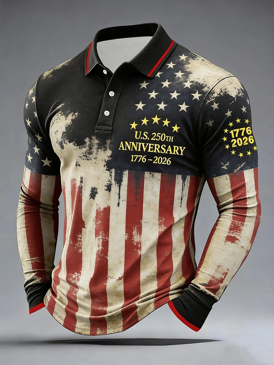 250th Anniversary Long-Sleeve Polo Mens 1776 2026 Patriotic Apparel Dad Gift