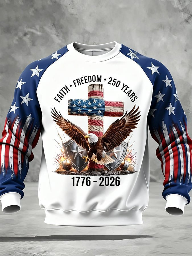 USA 250h Anniversary Sweatshirt Faith Freedom 250 Years 1776 2026 Merch Gift for Him