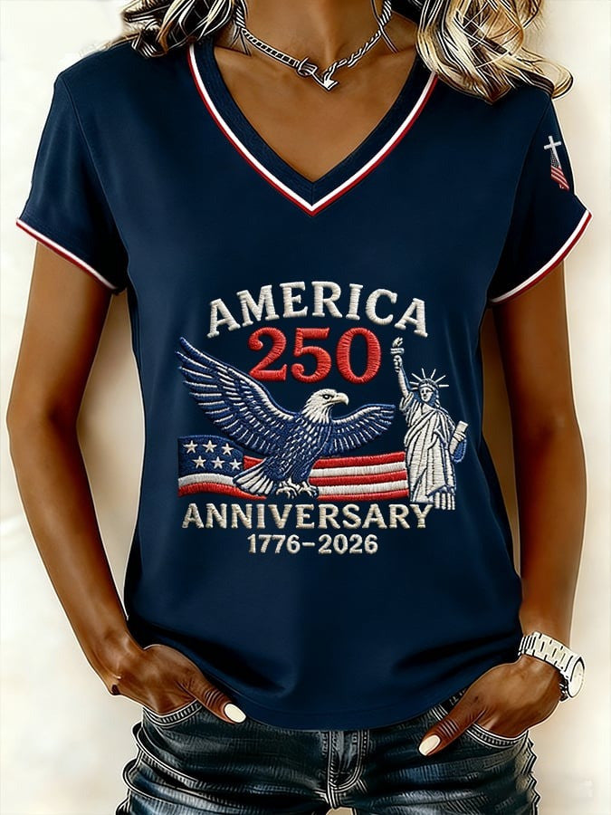 US 250th Anniversary Merch Shirt V-Neck Womens Bald Eagle Graphic Clothes Patriotic Gift