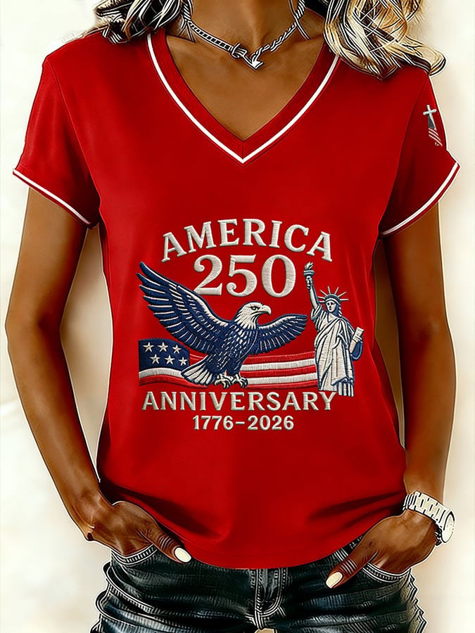 US 250th Anniversary Merch Shirt V-Neck Womens Bald Eagle Graphic Clothes Patriotic Gift