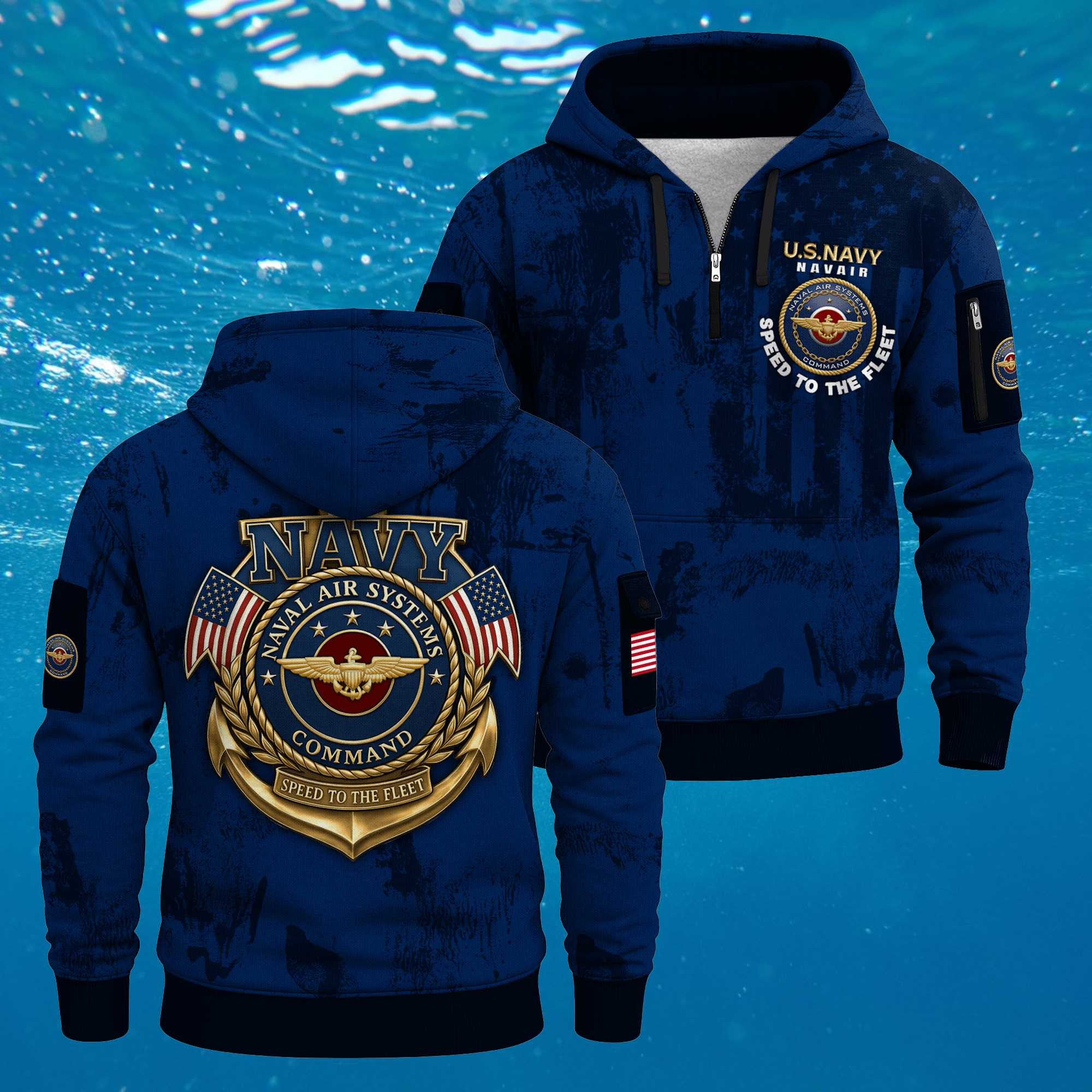 US Navy Navair 250th Years All-over Quarter Zip Hoodie Speed To The Fleet Decor Navy Gift