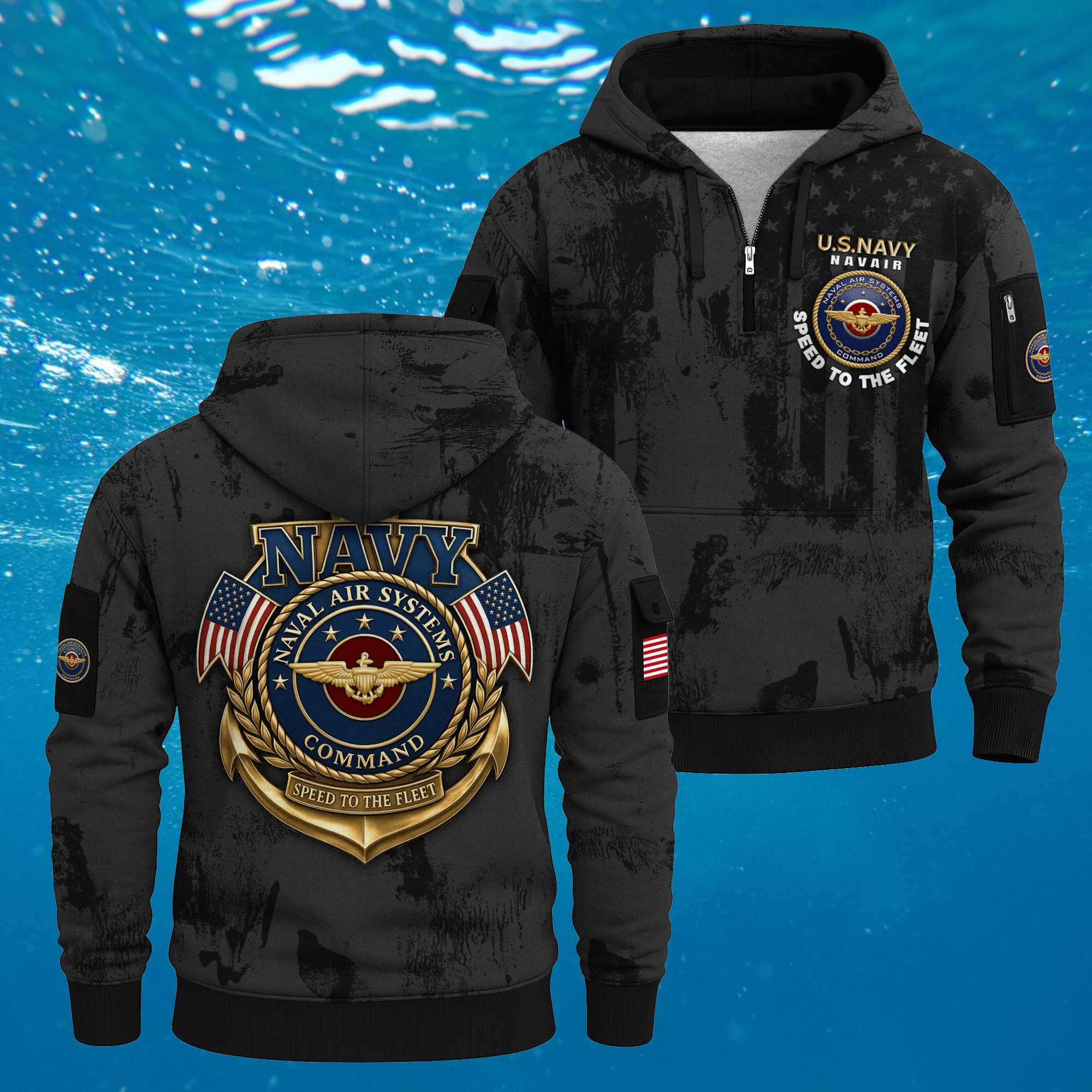 US Navy Navair 250th Years All-over Quarter Zip Hoodie Speed To The Fleet Decor Navy Gift
