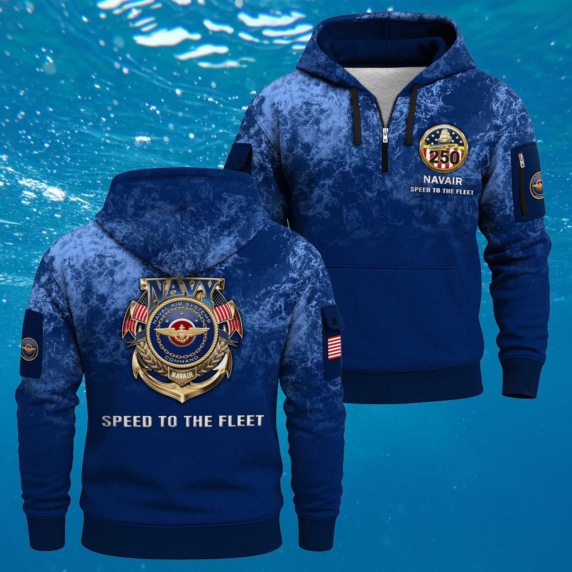 US Navy Navair 250th Years Quarter Zip Hoodie Speed To The Fleet Gifts For Navy Veterans