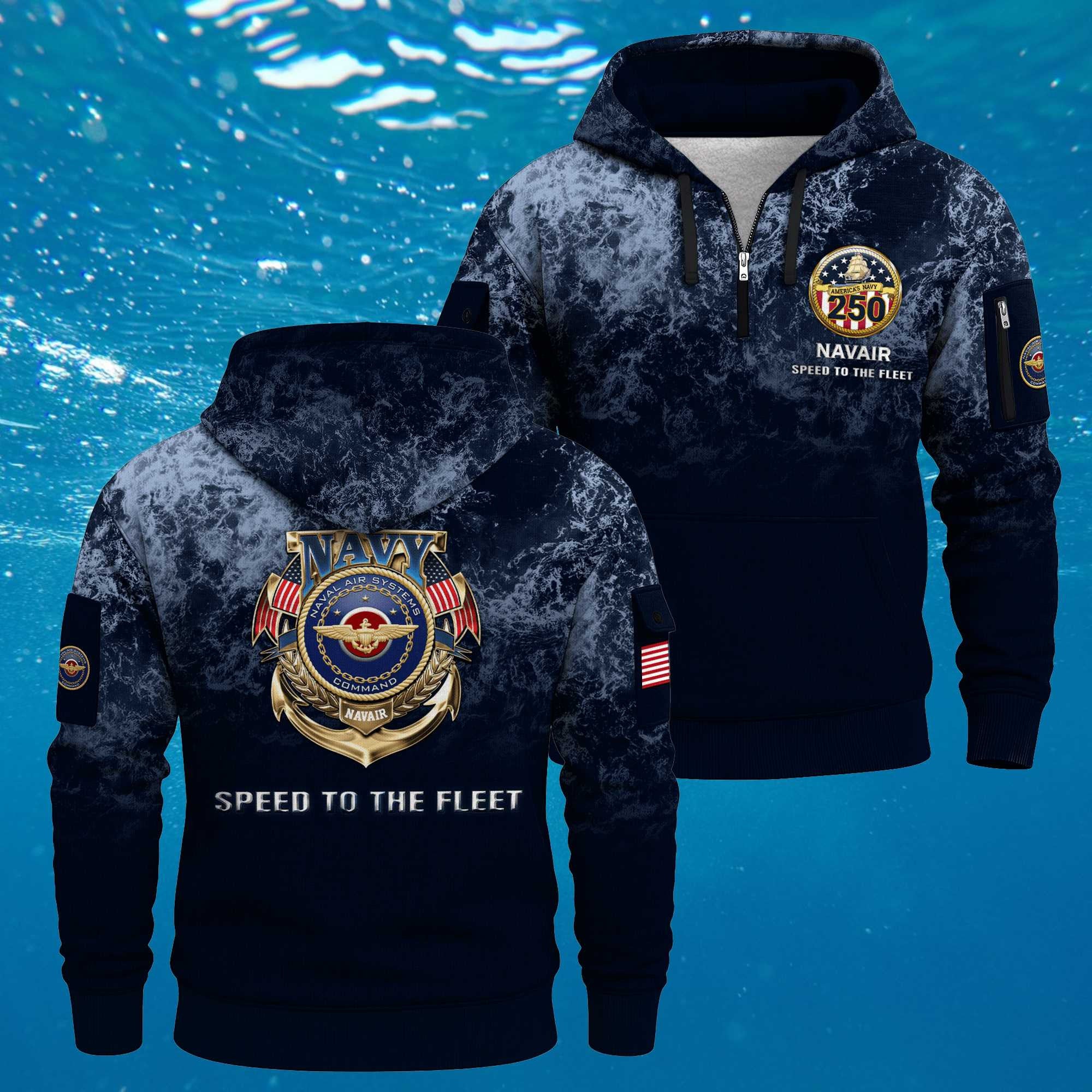 US Navy Navair 250th Years Quarter Zip Hoodie Speed To The Fleet Gifts For Navy Veterans