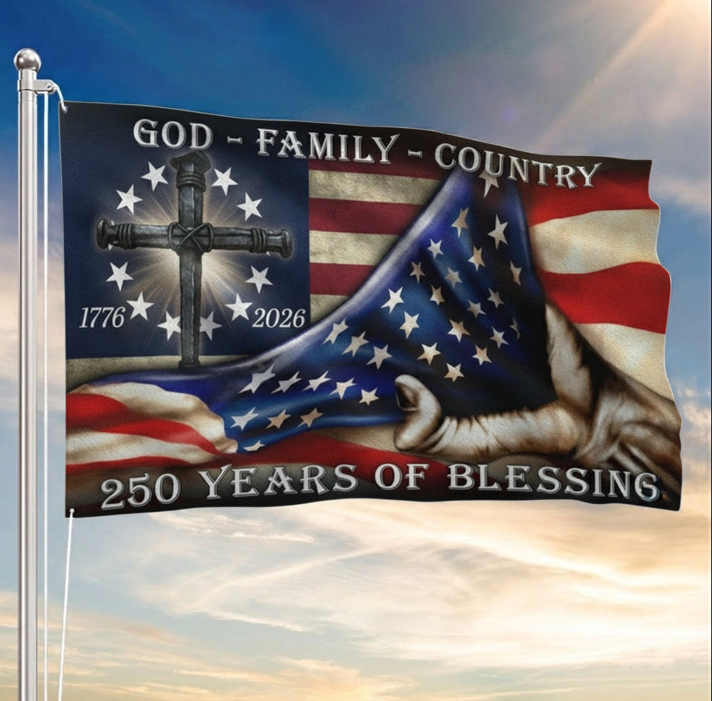 Betsy Ross Flag 250 Years Blessing 1776 2026 God Patriotic Grommet Flag Gift Ideas