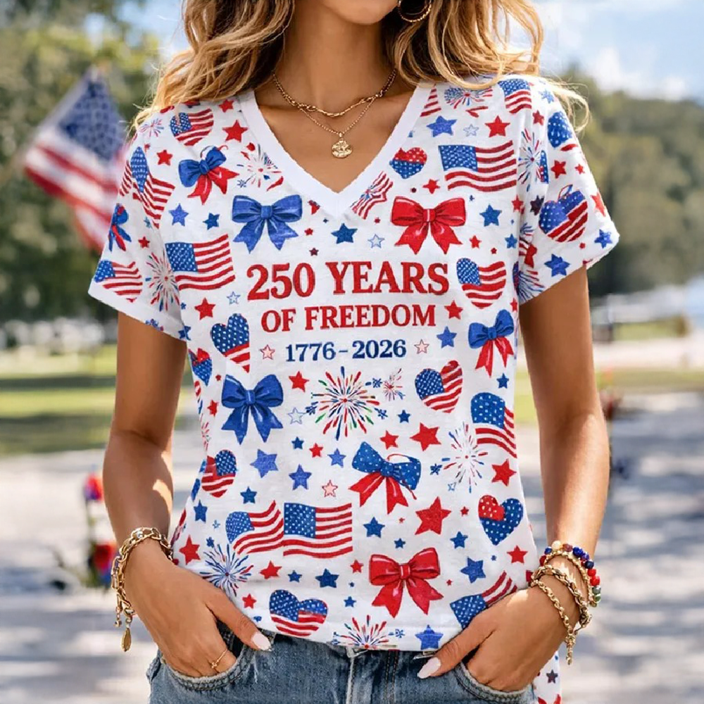American 250 Years Of Freedom 1776 2026 V-Neck Shirt Independence Day 2026 Shirt Gift For Wife