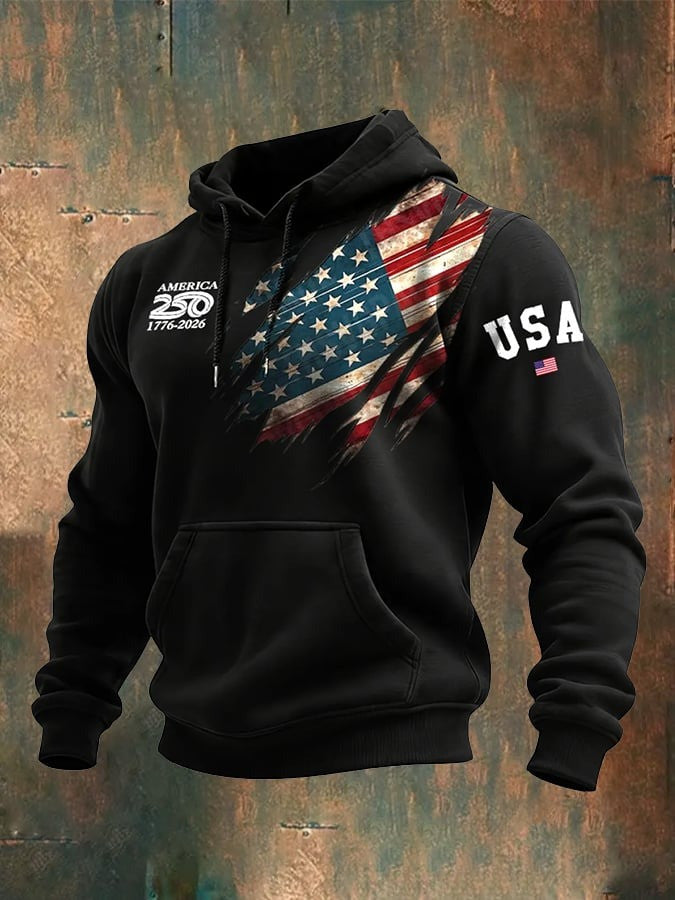 America 250 1776 2026 Hoodie American Flag Print Hoodie Mens Patriotic Apparel