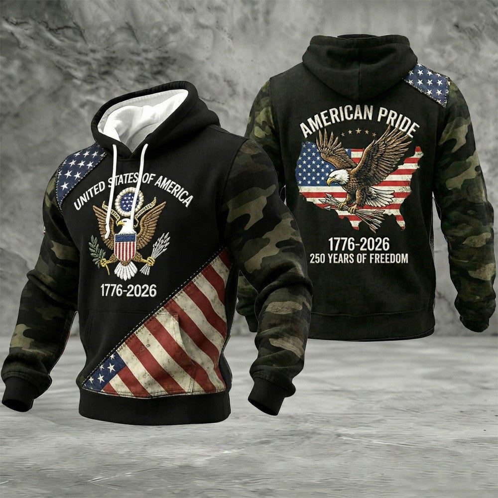 1776 2026 250th Anniversary American Pride Camo Hoodie 250 Years Of Freedom Best Patriotic Gift
