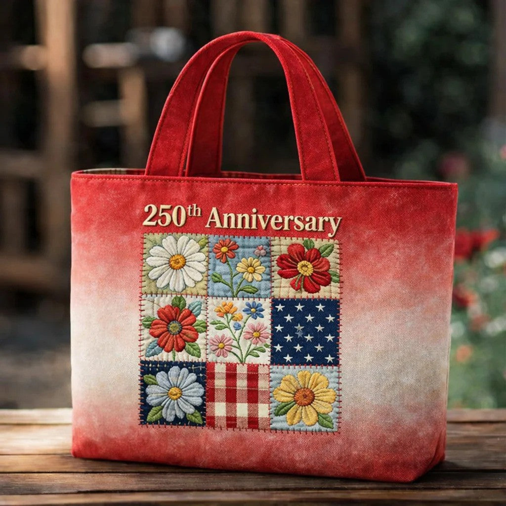250th Anniversary Patchwork Floral Quilt Tote Bag Patriotic Quilt Style Market Bag Gift For Her
