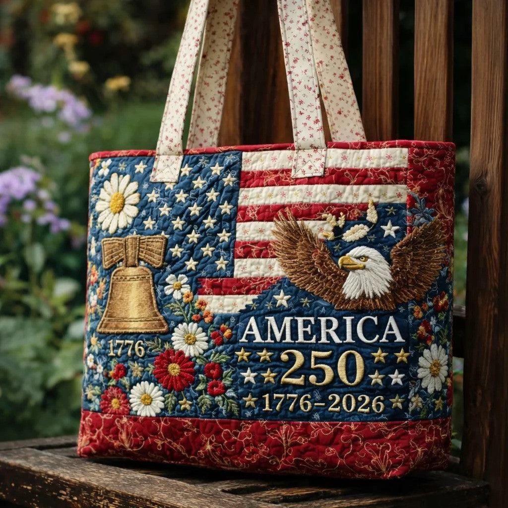 America 250 Years Anniversary Quilted Tote Bag Patriotic USA Flag Liberty Bell Bag Gift For Men