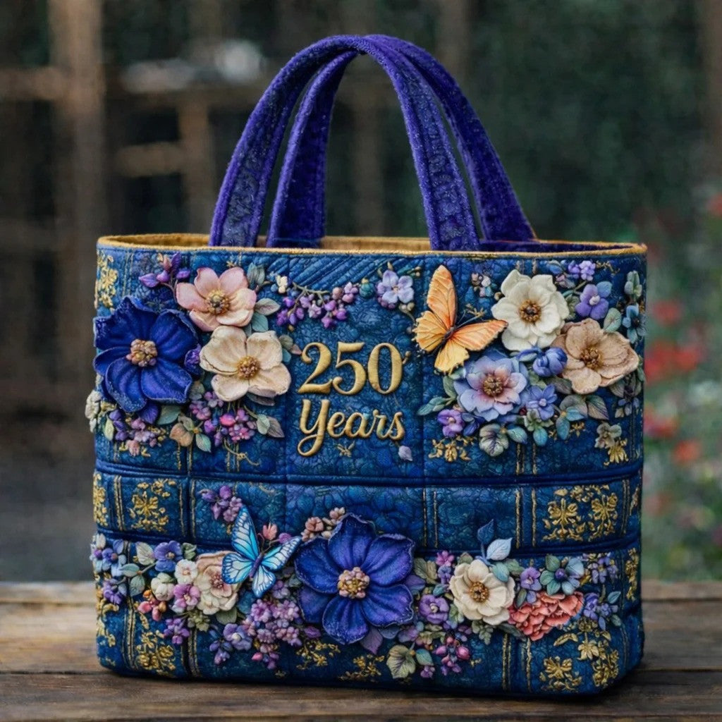 USA 250 Years Floral Patriotic Tote Bag American Flag Freedom 1776 2026 Bag Gift For Her