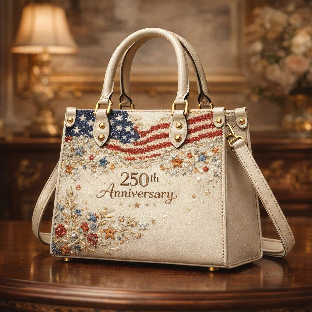 America 250th Anniversary Floral Leather Handbag Patriotic USA Independence Day Bag Gift Idea