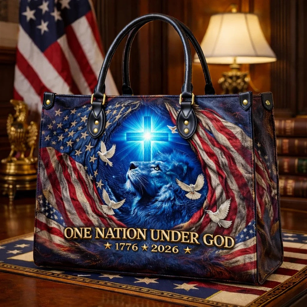 One Nation Under God Patriotic Eagle Leather Handbag USA 250 Years Bag Gift For Her