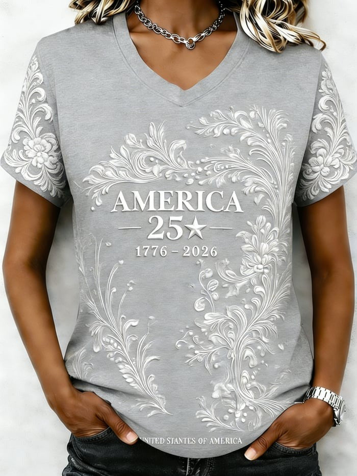 Women's American 250th Anniversary V-Neck Shirt 250 Years Of Freedom Apparel Gift For Her
