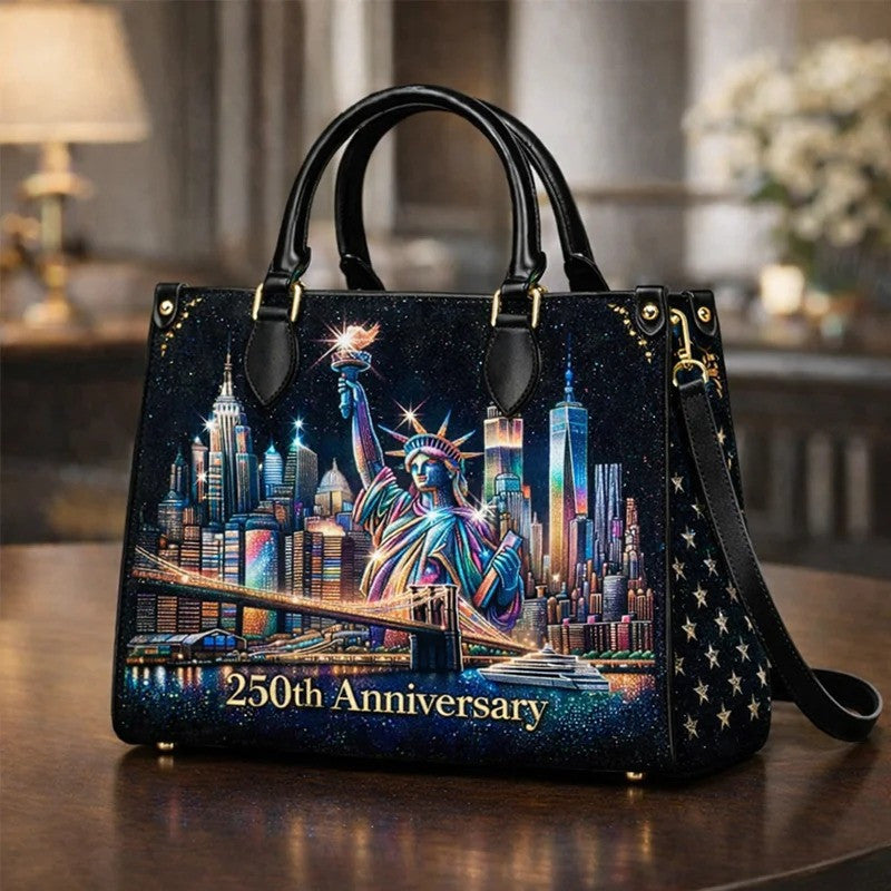 USA 250 Years Skyline Patriotic Leather Handbag American Flag Freedom Bag Gift For Her