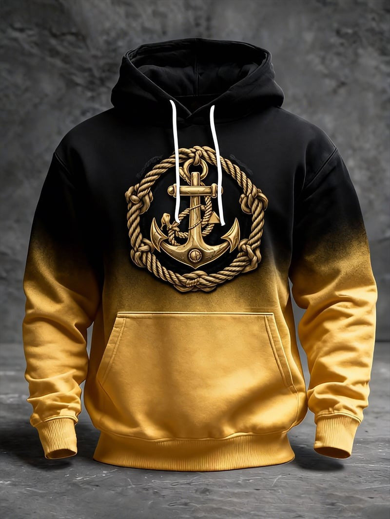 250 Years Anniversary Anchor Hoodie Black And Gold Ombré Nautical Rope Pullover Gift For Him