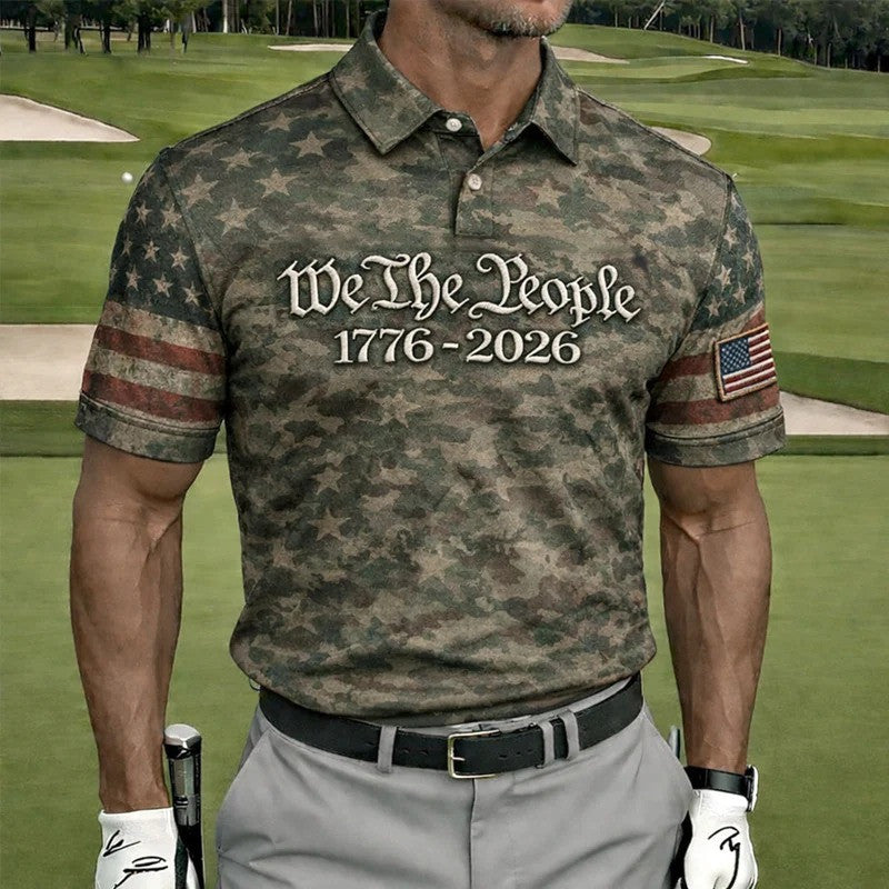We The People 1776 2026 Polo Shirt Patriotic USA 250th Anniversary Golf Shirt Gift For Men