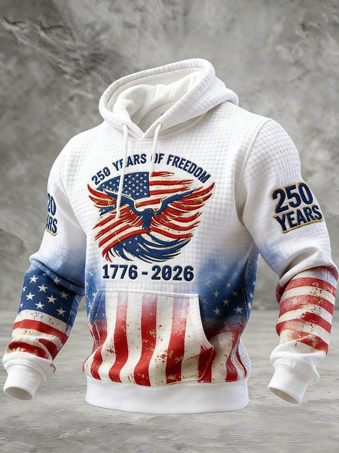USA 250 Years Of Freedom Waffle Hoodie 250 Years Anniversary Pullover Gift For Him