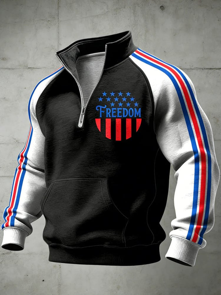 Freedom Collar Zip Jacket USA Flag 250Th Anniversary Apparel Gift For Him