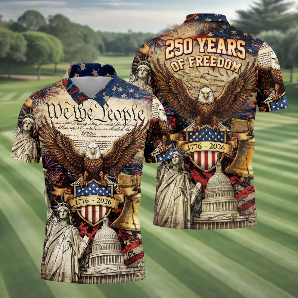 We The People America 4th Of July Golf Polo Shirt Men's 250th Anniversary Patriotic Gift