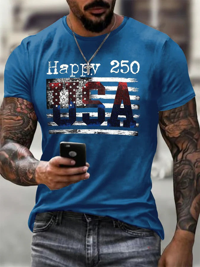 Happy 250 Distressed American Flag Shirt Men’s Father's Day Gift for Husband