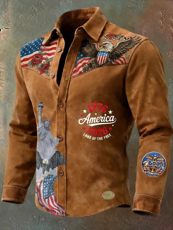 USA Flag Western Button Long Sleeve Shirt Patriotic 250th Anniversary Shirt Independence Gift