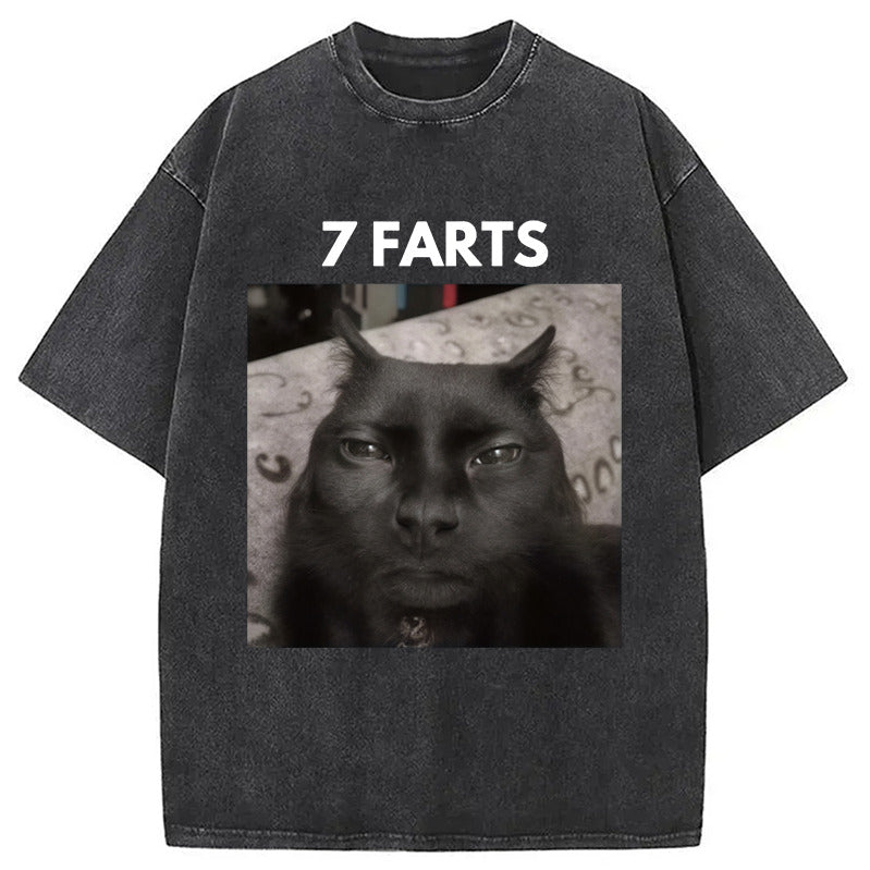 7 Farts Silly Meme Cat Washed T-Shirt Funny Graphic Gift For Friends Gifts For Him - Gypsysystersgift