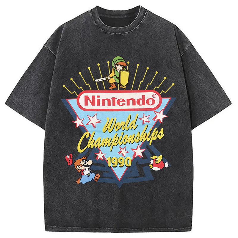90s Nintendo World Championship Washed T-Shirt Cool Graphic Tee For Men Women Gifts For Him - Gypsysystersgift