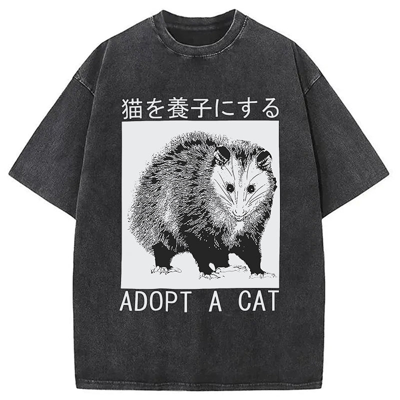 Adopt a Cat Japanese Washed T-Shirt Funny Aesthetic Trendy Apparel Gifts For Him - Gypsysystersgift