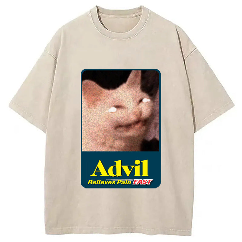 Advil Cat Washed T-Shirt Funny Quote Unisex Shirt Gifts For Him - Gypsysystersgift