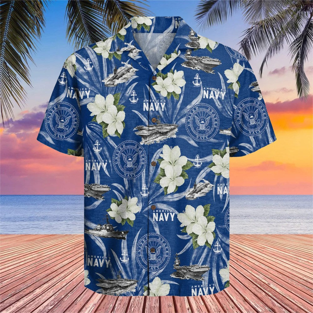 Amera's U.S. Navy Hawaiian Shirt USN Merch Aloha Shirt Clothing Cool Navy Gifts For Him - Gypsy Systers