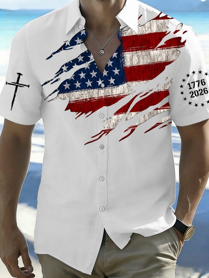 America 250th Anniversary Button Up Shirt 1776 2026 USA Flag 4Th Of July Apparel Gifts For Him - Famerry