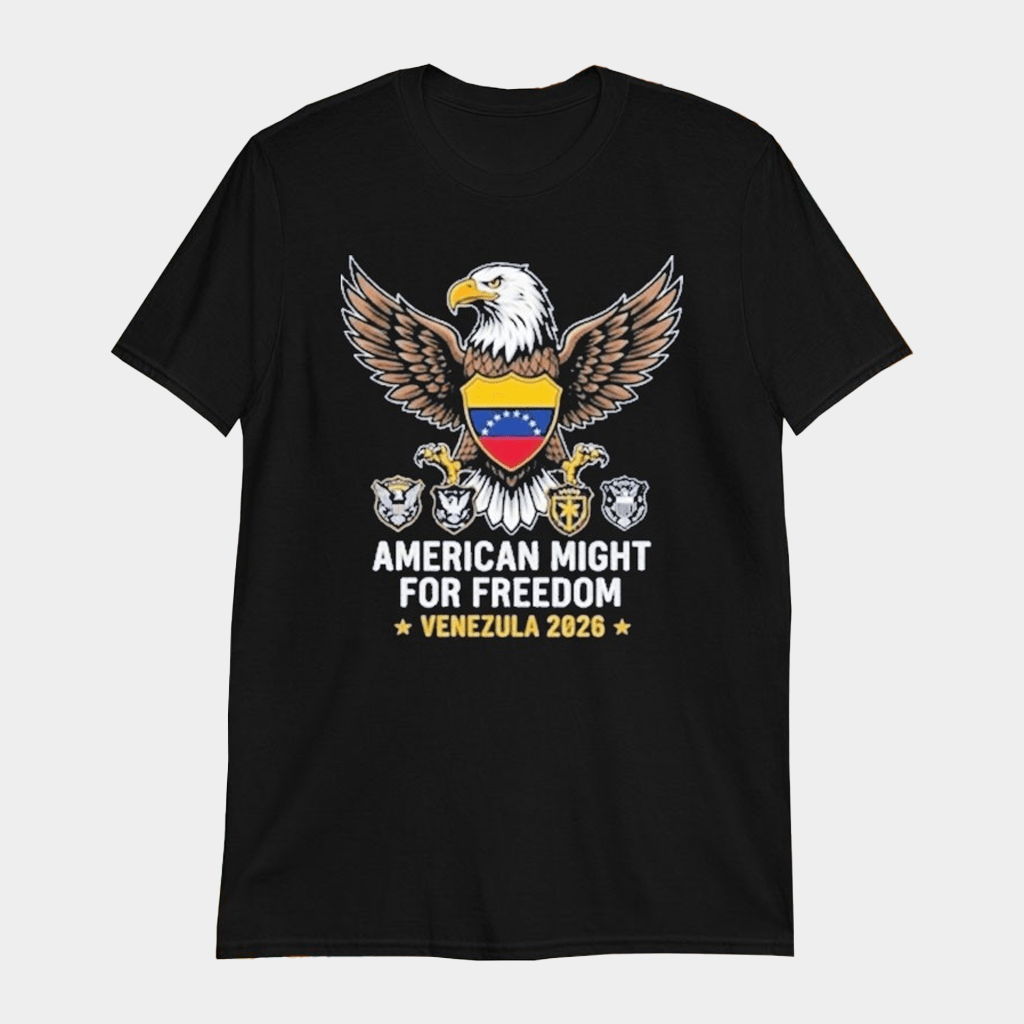 American Might For Freedom USA Venezuela 2026 Eagle T-Shirt Patriotic Tees Gifts For Him - GypsysystersGift