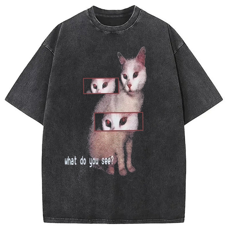 American Retro Cat Washed T-Shirt Trendy Aesthetic Graphic Apparel Gifts For Him - Gypsysystersgift