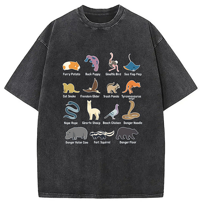 Animals Of The World Washed T-Shirt Unisex Streetwear Graphic Style Gifts For Him - Gypsysystersgift