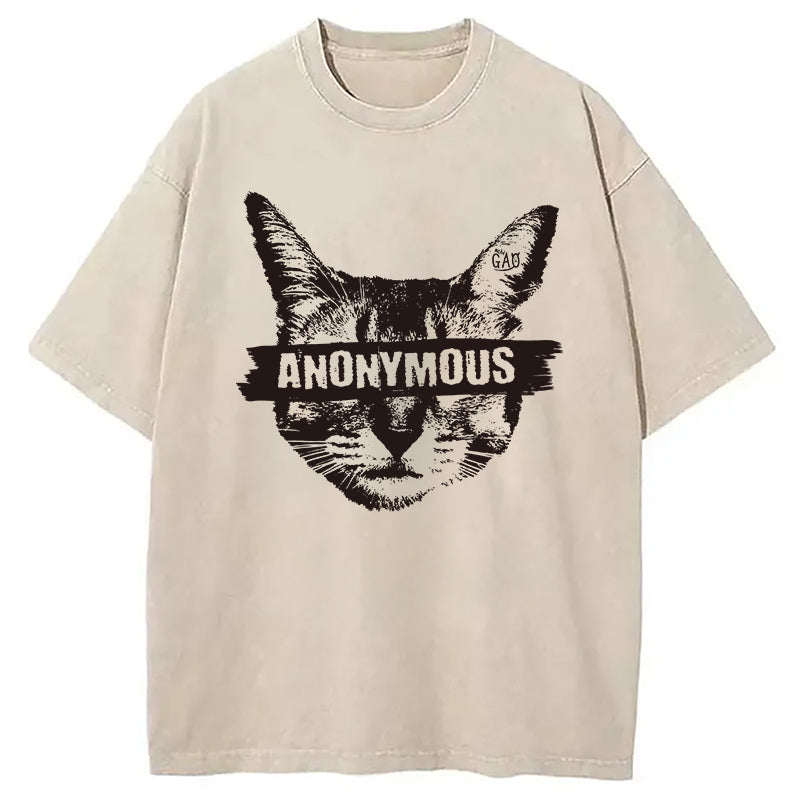 Anonymous Cat Washed T-Shirt Trendy Aesthetic Graphic Apparel Gifts For Him - Gypsysystersgift