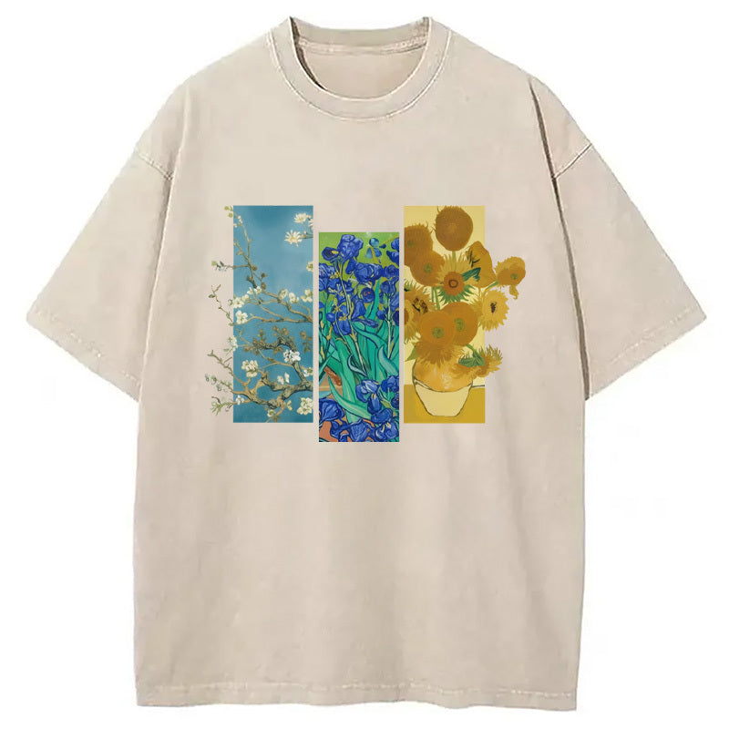 Art Print Flowers Washed T-Shirt Unisex Streetwear Graphic Style Gifts For Him - Gypsysystersgift