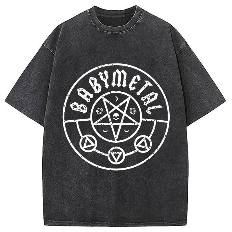 BABYMETAL Pentagram Washed T-Shirt Retro Streetwear Graphic Top Gifts For Her - Gypsysystersgift