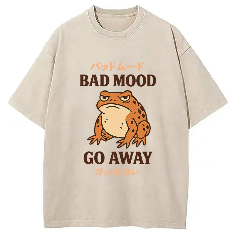 Bad Mood Go Away Japanese Meme Washed T-Shirt Retro Humor Graphic Top Gifts For Him - Gypsysystersgift