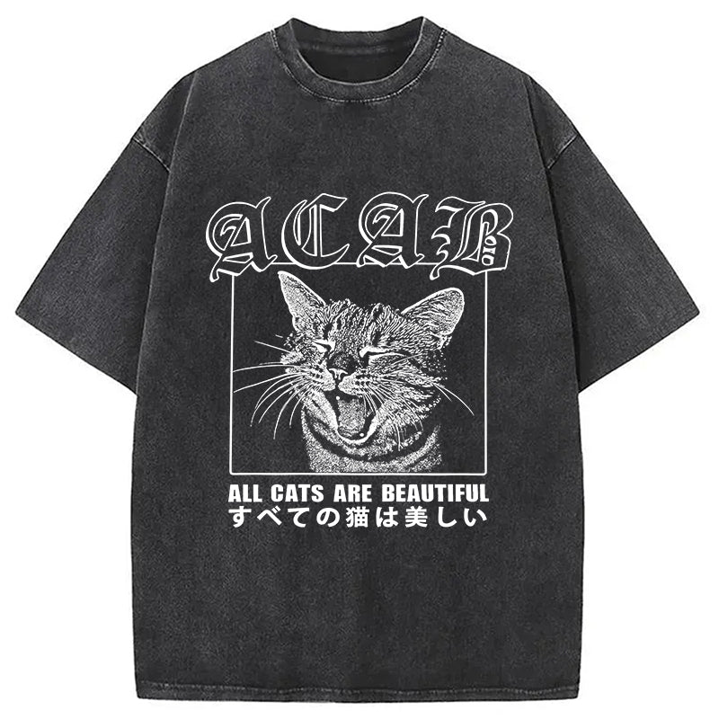Beautiful Funny Cat ACAB Washed T-Shirt Soft Comfortable Daily T Shirt Gifts For Best Friend - Gypsysystersgift