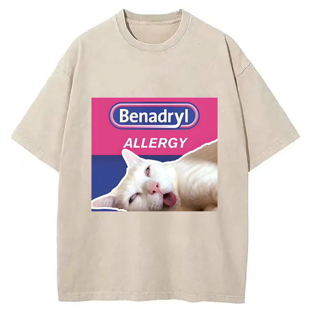 Benadryl Allergy Cat Washed T-Shirt Funny Aesthetic Trendy Apparel Gifts For Her - Gypsysystersgift