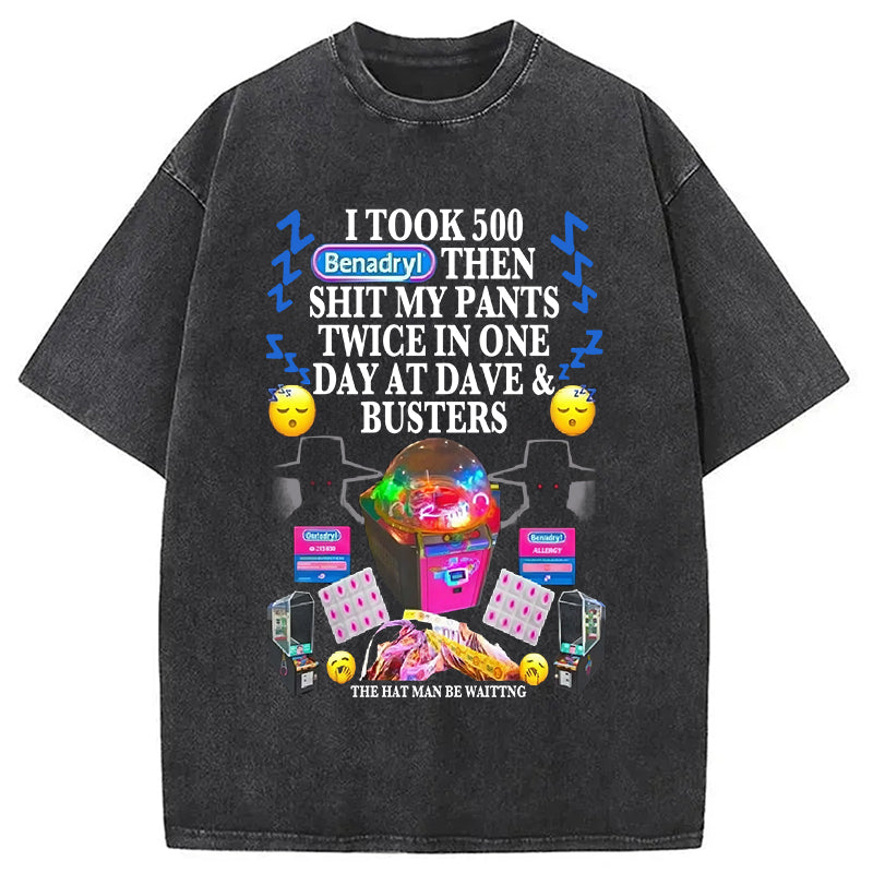 Benadryl Hat Man Meme Washed T-Shirt Casual Oversized Outfit Style Gifts For Brother - Gypsysystersgift