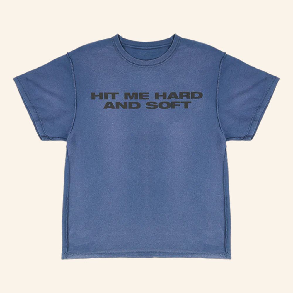 Billie Eilish Merch Billie x Iris Alonzo Hit Me Hard And Soft Upcycled Blue T-Shirt Gifts For Fans - GypsysystersGift