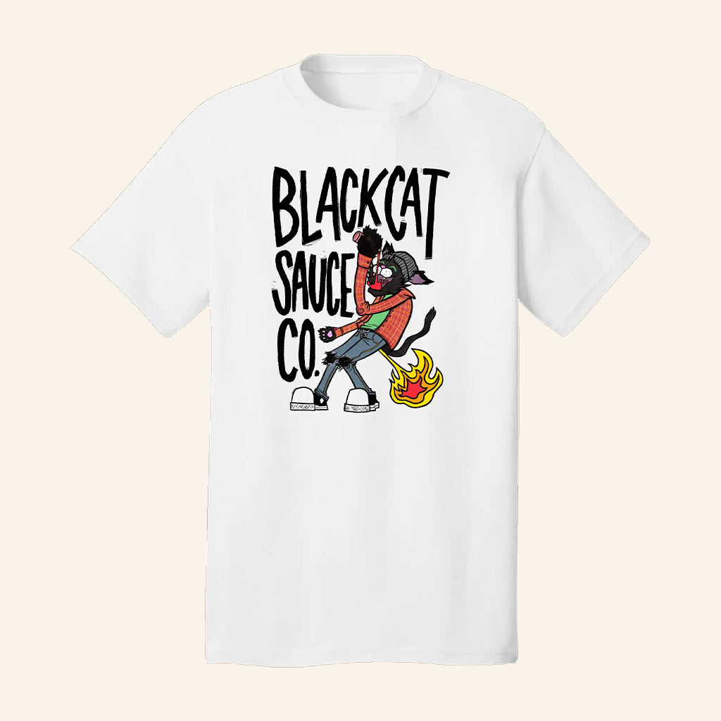 Black Cat Sauce Merch Black Cat White T-Shirt Gifts Ideas For Him - GypsysystersGift