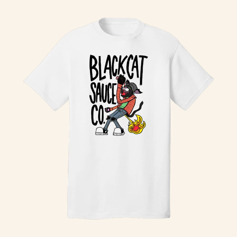 Black Cat Sauce Merch Black Cat White T-Shirt Gifts Ideas For Him - GypsysystersGift