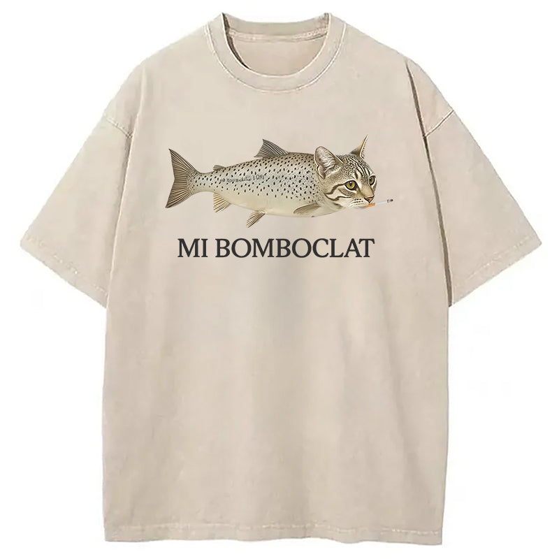 Bomboclat Fish Cat Meme Washed T-Shirt Cool Urban Street Style Shirt Gifts For Him - Gypsysystersgift
