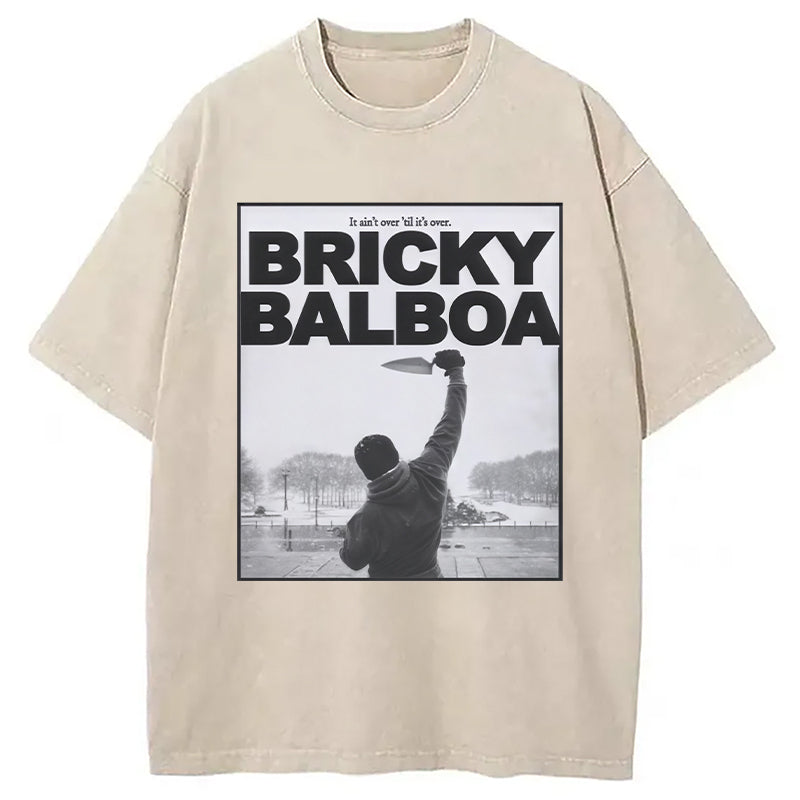 Bricky Balboa Funny Brick Layer Washed T-Shirt Retro Streetwear Graphic Top Gifts For Her - Gypsysystersgift